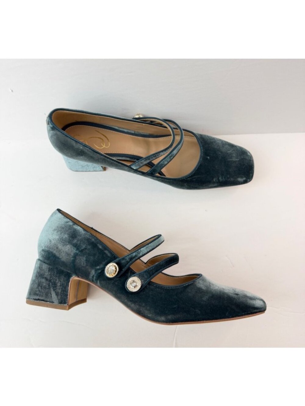 Sam Edelman Blue Velvet Double-Strap Block Heel Pumps - Picture 4 of 16